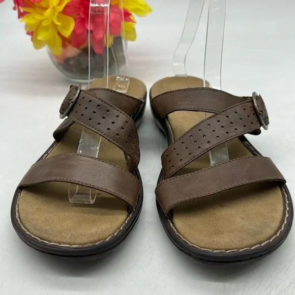 Clarks Bendables Brown Leather Slip On Sandles with Buckle Size 9 MCS5405G - Picture 2 of 7